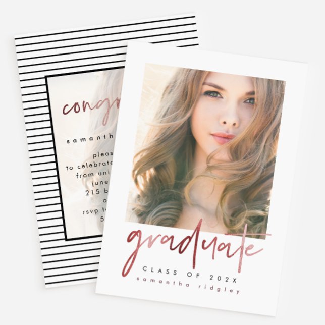 Modernes Stripes Graduation Party Foto mit Overlay Einladung (Von Creator hochgeladen)