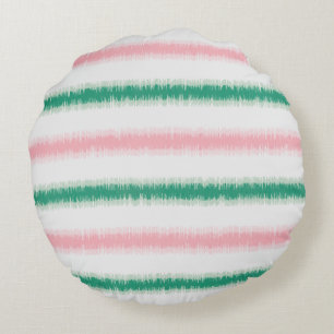 Modernes strukturiertes rosa grünes ikat stripes rundes kissen