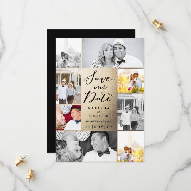 Modernes stylisches Kalligrafie-Script 8 Multi-Fot Save The Date (Vorderseite/Rückseite Beispiel)