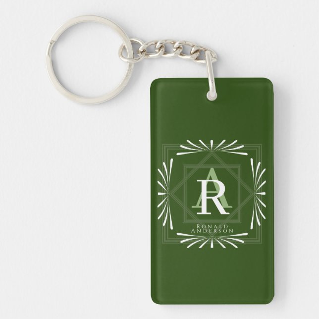 Modernes, stylisches Monogram Green Schlüsselanhänger (Vorderseite)