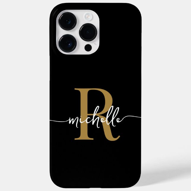 Modernes, stylisches Script BlackGold Monogram Ini Case-Mate iPhone Hülle (Rückseite)