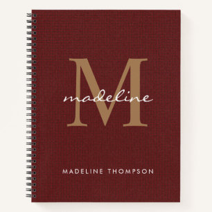 Modernes, stylisches Script Tweed Red Gold Monogra Notizbuch