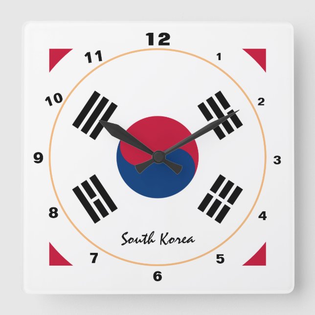 Modernes Südkorea Flaggen-Zuhause / Design Quadratische Wanduhr (Vorderseite)