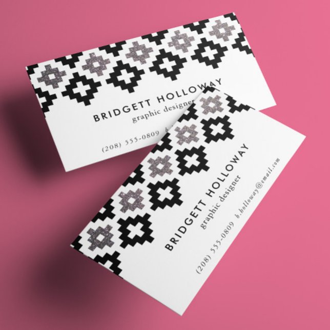 Modernes Südwestdecken-Schwarz-Imitat-silberner Visitenkarte (black and faux silver glitter geometric Southwestern boho motif business cards)