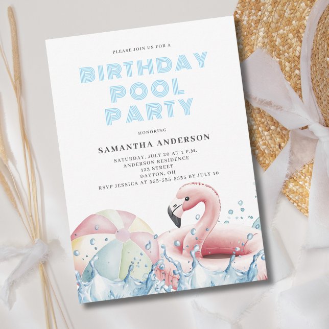 Modernes Summer Birthday Pool Party Einladung (Von Creator hochgeladen)