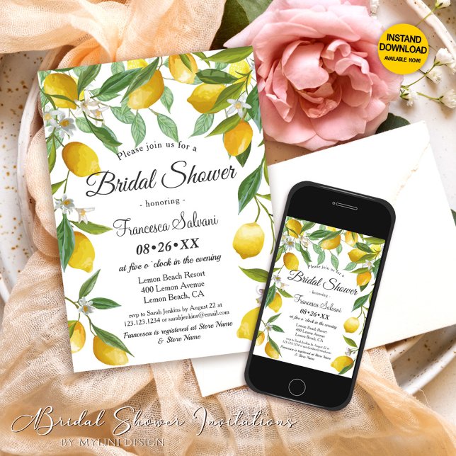 Modernes Summer Lemon Boho Brautparty Einladung (Von Creator hochgeladen)