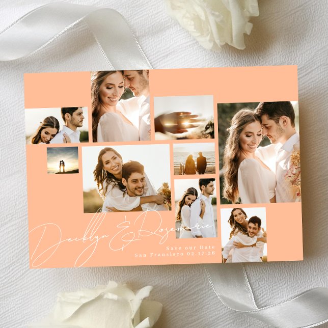 Modernes Summer Peach Collage Qr Code Multi-Foto Save The Date (Von Creator hochgeladen)