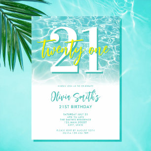Modernes Summer Pool Party 21. Geburtstag Einladung