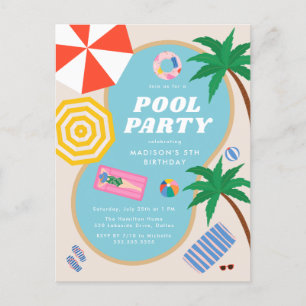 Modernes Summer Pool Party zum Geburtstag Einladungspostkarte