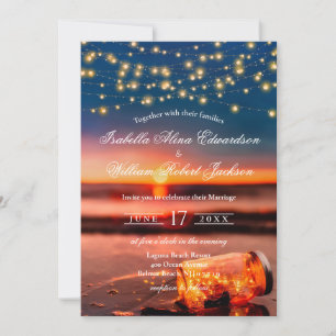 Modernes Summer Sunset Beach Mason Jar Wedding Einladung