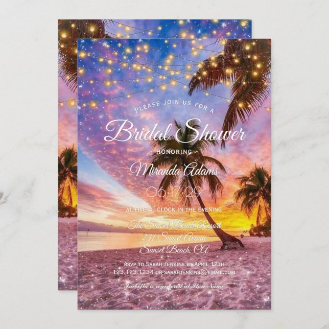Modernes Sunset Beach und Stars Summer Brautparty Einladung (Vorne/Hinten)