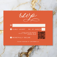 Modernes Sunset Orange Script Minimal Wedding QR