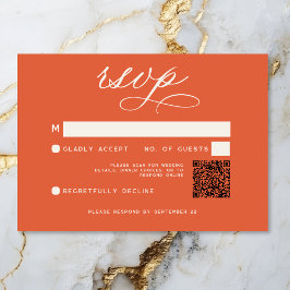 Modernes Sunset Orange Script Minimal Wedding QR RSVP Karte