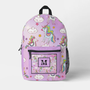 Modernes süßes Einhorn und Regenbogen-lila Monogra Bedruckter Rucksack