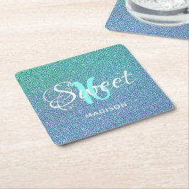 Modernes Sweet 16 Aquamarin Blue Glitzer Personali Rechteckiger Pappuntersetzer