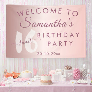 Modernes Sweet 16 Pink Metallic Geburtstag Banner