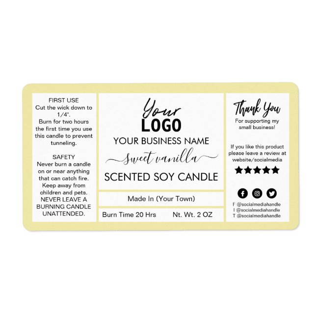 Modernes Sweet Vanilla Scented Soy Candle Label (Vorne)