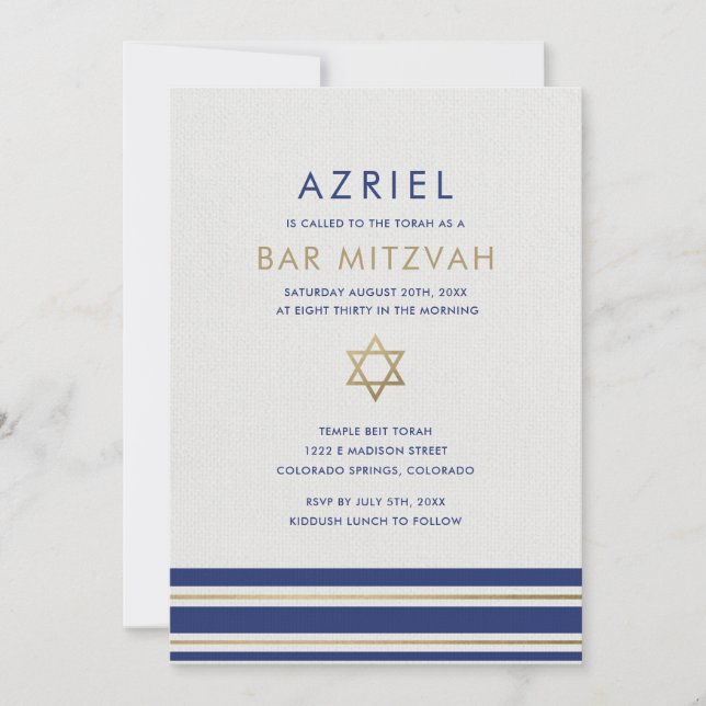 Modernes Tallit Bar Mitzvah Einladung (Vorderseite)