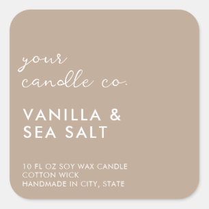 Modernes Tan Minimalistisch Candle Label Quadratischer Aufkleber