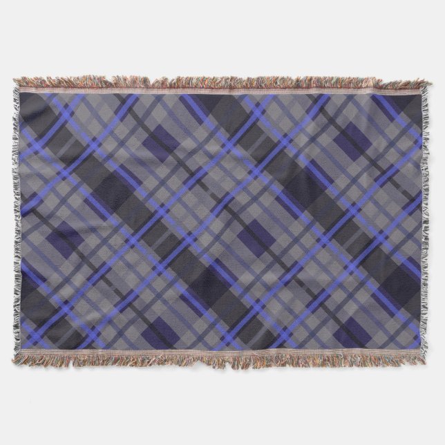 Modernes Tartan Blue Gray Black Pattern Decke (Vorderseite)
