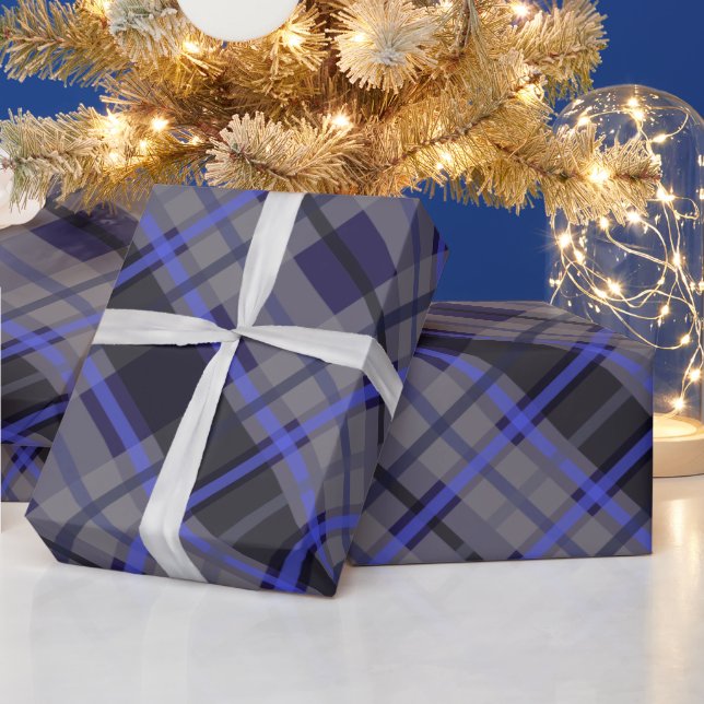 Modernes Tartan Blue Gray Black Pattern Geschenkpapier (Feiertage)