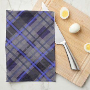Modernes Tartan Blue Gray Black Pattern Geschirrtuch