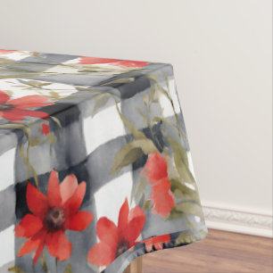 Modernes Tartan Grau-Flora-Muster Tischdecke