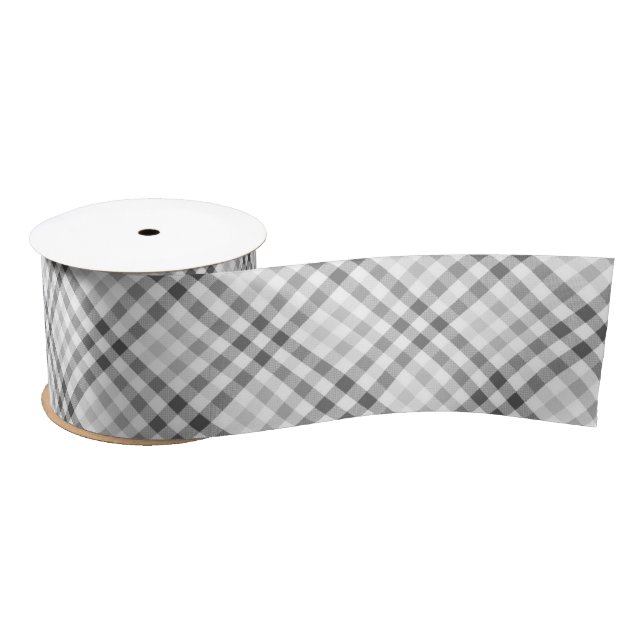 Modernes Tartan-Grau-Weiß-Muster Satinband (Spule)