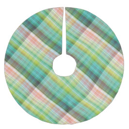 Modernes Tartan Green Tan Kariertes Muster. Polyester Weihnachtsbaumdecke