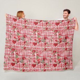 Modernes Tartan rotes Blumenmuster Fleecedecke