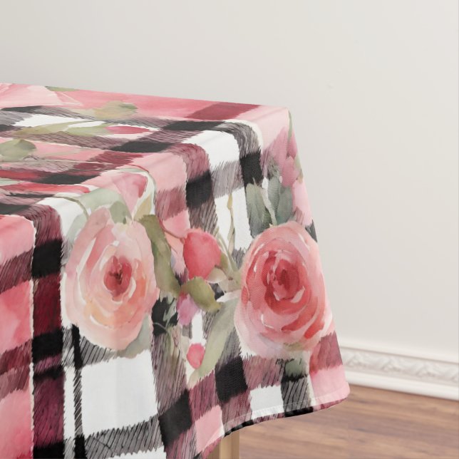 Modernes Tartan rotes Blumenmuster Tischdecke (Beispiel)