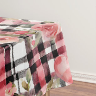 Modernes Tartan rotes Blumenmuster Tischdecke