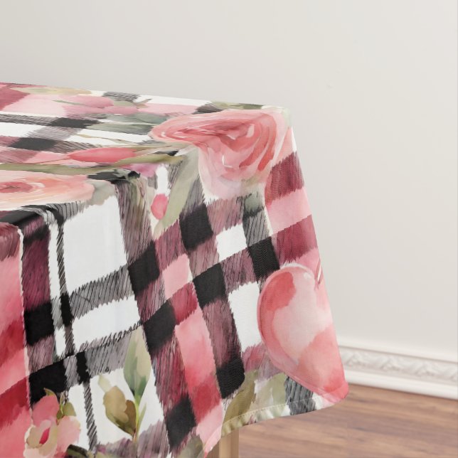 Modernes Tartan rotes Blumenmuster Tischdecke (Beispiel)