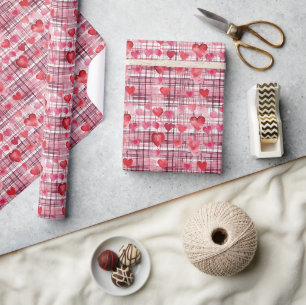 Modernes Tartan Rotherz Muster Geschenkpapier