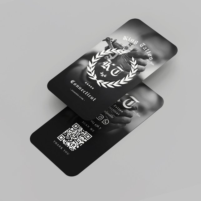 Modernes Tattoo Artist Monogram Foto Schwarz-weiß Visitenkarte (Modern Tattoo Artist Monogram Photo Black White Business Card
)