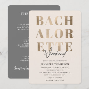 Modernes Taupe & Gold Bachelorette Wochenende Einladung