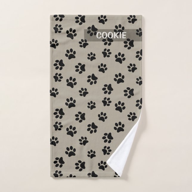 Modernes Taupe Niedlich Paw Print Muster Dogen Han Handtuch (Handtuch)