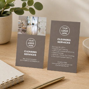 Modernes Taupe-Reinigungsdienst-Logo-Foto Visitenkarte