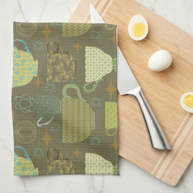 Modernes Taupe Teacup im Mittelalter Geschirrtuch (Viertel Falte)