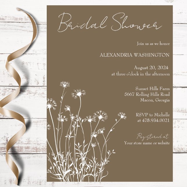 Modernes Taupe & White Wildblume Brautparty Einladung (Von Creator hochgeladen)