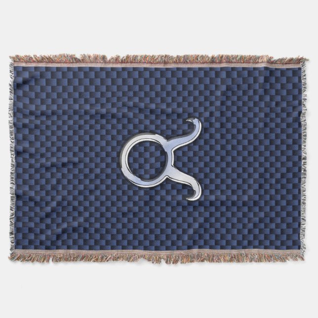 Modernes Taurus Zodiac Sign Blue Carbon Fibre Prin Decke (Vorderseite)