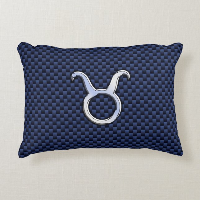 Modernes Taurus Zodiac Sign Blue Carbon Fibre Prin Dekokissen (Vorderseite)