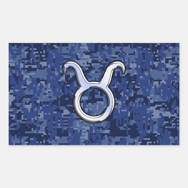 Modernes Taurus Zodiac Sign Blue Digital Camouflag Rechteckiger Aufkleber (Vorderseite)