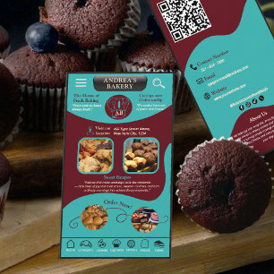 Modernes Teal-Burgund-Bäckerei-Logo-Monogramm- QR- Visitenkarte
