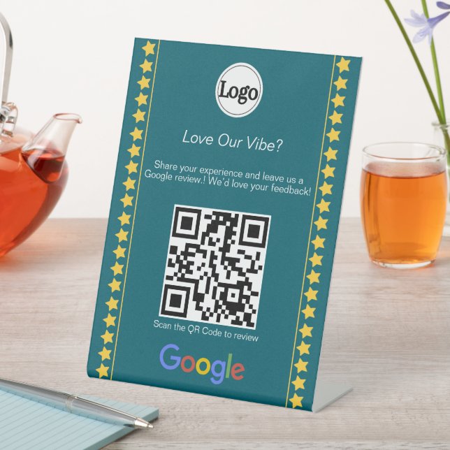 Modernes Teal-Logo-Bewertungs-Google-Review-QR-Cod Sockelschild (In Situ)