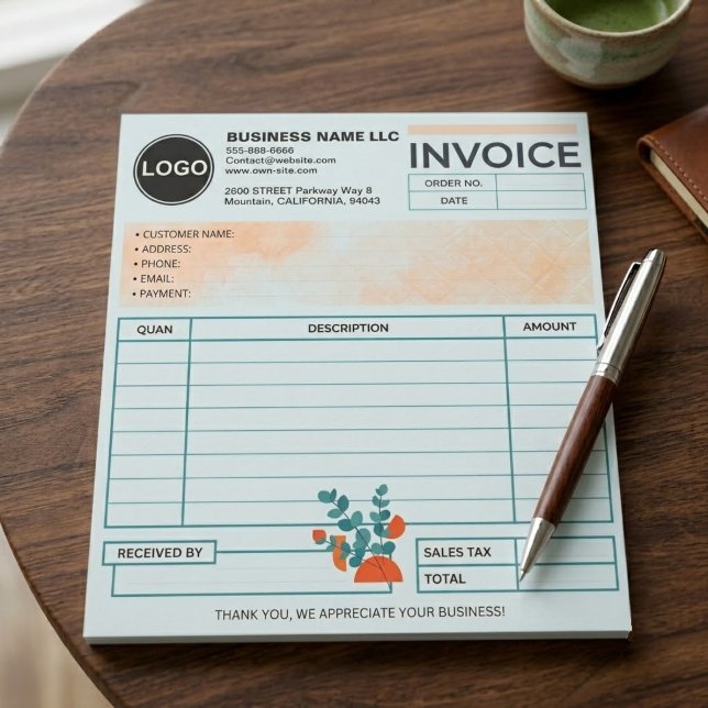 (Modernes Template) Geschäftslogo-Rechnungsverkauf Notizblock (custom logo client sales form, minimalist blue service invoice pad)