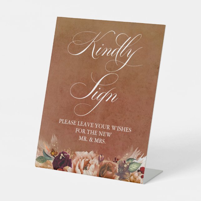 Modernes Terracotta Boho Wedding Gästebuch Sockelschild (Vorderseite)