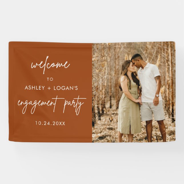 Modernes Terracotta Engagement Party Foto Banner (Horizontal)