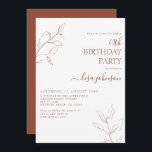 Modernes Terracotta Script Botanical 60. Geburtsta Einladung<br><div class="desc">Nicht Ihre typische 60. Geburtstagsfeier! Mit dieser modernen Terracotta Burnt Orange Drehbuch botanische Einladung zum 60. Geburtstag machen Sie sich einen Eindruck bei Ihren Gästen. Die atemberaubende Linienkunst ist zugleich delikat und komplex, die perfekte Kombination aus stilvollem und elegantem Ambiente, die Ihren besonderen Tag von der Erholung abhebt. Und wenn...</div>