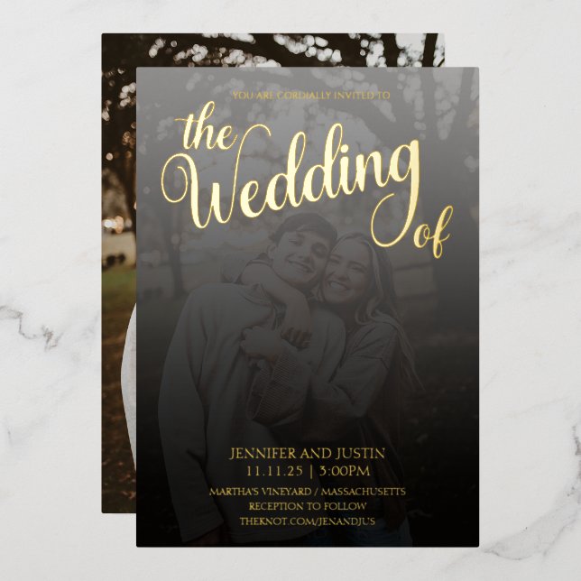 Modernes Terrarium verblasste Foto Hochzeitsgold Folieneinladung (Vorderseite/Rückseite)